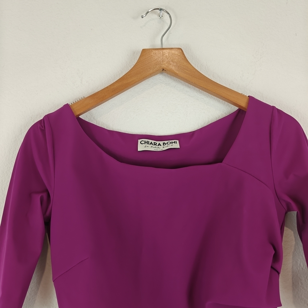 Chiara Boni La Petite Robe Magenta Ruched Sheath Dress 6 Luxury Stretch Cocktail - Picture 11 of 16